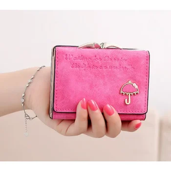 Naujasis korėjiečių kortų krepšys Mielas mažas skėčio pinigų segtukas Trumpas trigubas sulenkimas Moteriška piniginė yra paprasta ir elegantiška