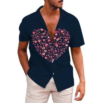 Vyrų Valentino dienos meilė Spausdinti Vyriški laisvalaikio marškiniai trumpomis rankovėmis Pavasario ir vasaros paplūdimio drabužiai Oversized laisvalaikio marškiniai