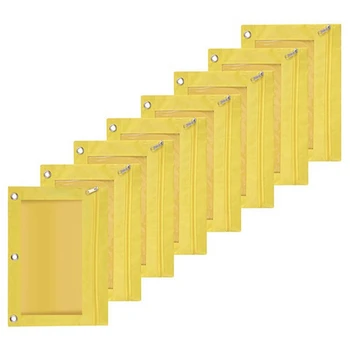 8PCS trijų skylių didelės talpos pieštuko dėklo failo krepšys patvarus rišiklio maišelis su skaidriu langu geltonas