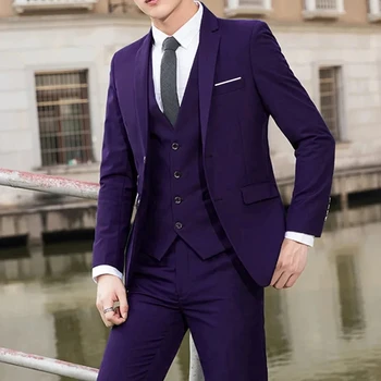 Suit Coat Kelnės Liemenė 3 vnt komplektas / 2023 Fashion Men's Casual Boutique Business Solid Color Slim Fit Dress Blazers Striukės Kelnės