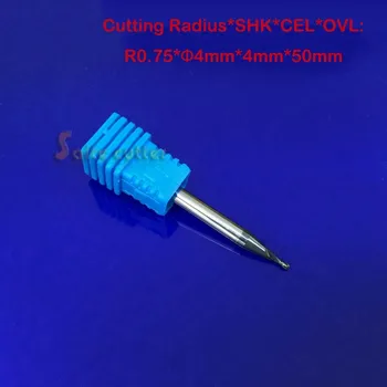 5vnt spindulys=0,75 mm 2 fleitos hrc55 R0,75*4*D1,5*50mm kieto karbido Rutulinė nosis End Mill CNC maršrutizatoriaus bitai įrankiai Frezavimo staklės