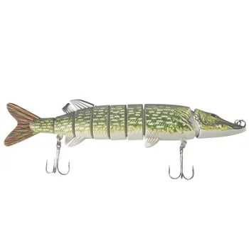 20cm 40g Lifelike Multi-jointed 8-segement Pike Muskie Fishing Lure Swimbait Crankbait Hard Bait Fish Hook Tackle ArmyGreen