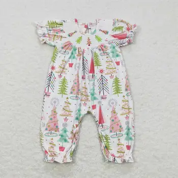 Didmeninis mažylio siuvinėjimas Smocked Jumpsuit Kids Children Naujagimis Mažylis Romper Baby Girl Trumpomis rankovėmis Kalėdiniai drabužiai