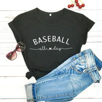 Beisbolas Visą dieną Spausdinti juokingi marškiniai Moterų beisbolas 100%Medvilniniai marškinėliai Beisbolas Mamos marškinėliai Sporto mylėtojo dovana