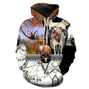 Fashion Animal Deer Pattern Graphic Sweatshirts 3D Printing Pullovers Hoodie For Men Women Spring Autumn Casual Hip Hop Hoodie