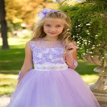 2023 Berankovės A linijos kulkšnies ilgio aplikacijos Gėlių mergaičių suknelės Pageant Princess First Communion Family Gatherings Chalatai
