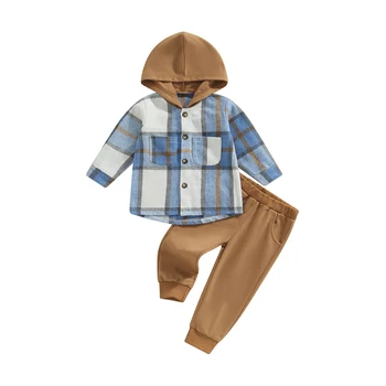 Toddler Baby Boy Fall Apranga ilgomis rankovėmis blokinė spalva Džemperis su gobtuvu Viršus Laisvalaikio kelnės Rudens žieminė apranga