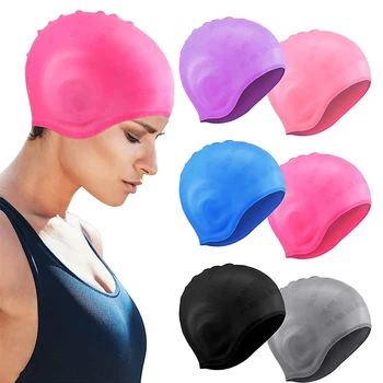 Suaugusiems Neperšlampamos plaukimo kepurės Vyrai Moterys Baseino kepurė Ilgų plaukų baseino kepurė su ausies dangtelio apsauga Nardymo įranga