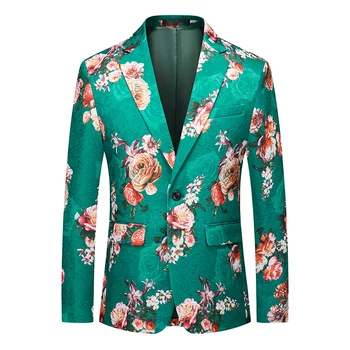 Big Floral Print Blazer Hombre Casual Single Button Slim Fashion Autumn Quality Gentleman Palt For Men Oversized Terno Masculino