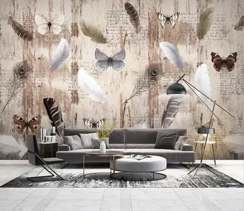 Individualūs tapetai Plunksninis drugelis senovinė medžio freska namų dekoravimas svetainė miegamasis kabantis paveikslėlis 3D tapetų nuotraukos