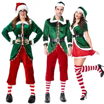 Poros Kalėdų elfo kostiumas Kalėdų senelis Žalias elfas Apranga Suaugusiųjų puošni suknelė Cosplay moterims vyrams