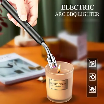 Elektrinis įkraunamas lankinis žvakių žiebtuvėlis su LED akumuliatoriaus ekranu Ilgas lankstus kaklas USB žiebtuvėliai žvakėms uždegti Dujinės viryklės