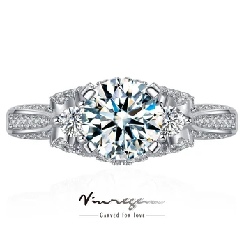 Vinregem 3EX VVS1 D Color Round Cut 6.5MM Real Moissanite Diamond elegantiškas sužadėtuvių žiedas moterims 925 svarų sterlingų sidabro papuošalai