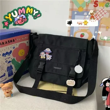 Harajuku Versatile Canvas Women Crossbody Rankinės Solid Color Flip Casual rankinė Pečių krepšiai Teen Girls Messenger Bag Satchels