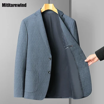 Autumn Commuter Blazers for Men Business Casual Suit Solid Water Ripple Texture Suit Jackets Fashion Slim Ropa Hombre Size M-4XL