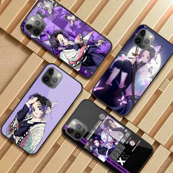 Demon Slayer Shinobu Kocho telefono dėklas, skirtas iPhone 14 13 12 11 XS X 8 7 6 Plus Mini Pro Max SE 2022 PC Glass Phone Cover Funda