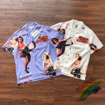 Wacko Maria Shirts Vyrai Moterys Gatvės drabužiai Filmo personažas, spausdinantis Havajų paplūdimio atlapinius marškinius su žyma