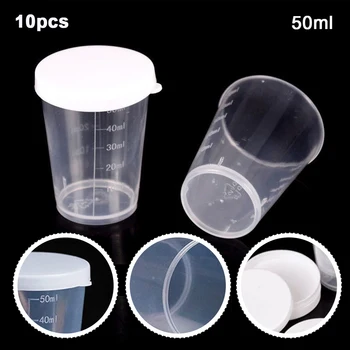 10vnt 50ml skaidrus vaistas matavimo puodelis plastikiniai skysčių matavimo puodeliai su dangteliais mėginių stiklinės indas