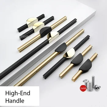 Modernios virtuvės spintelės rankenėlės stalčių rankenėlės auksinės ir juodos spintelės durys traukia miegamojo durų ilgas baldų rankenų aparatūrą
