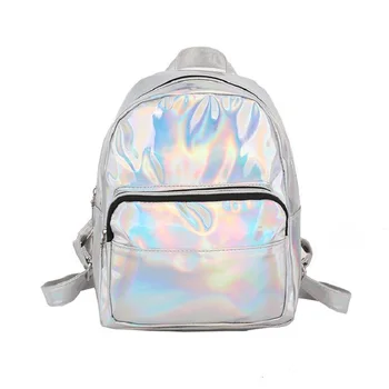2023 Mados lazerinė kuprinė Preppy stiliaus mokykla Blizgus lazeris PU odinis moterų mergaičių krepšys sidabrinė vandeniui atspari holografinė kuprinė