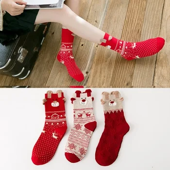Madingas ir patogus rudens ir žiemos naujas raudonas briedžio vamzdelis Naujųjų metų kojinės Kalėdų tema raudona Gyvenimo metai kojinės