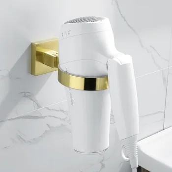 Auksinis varinis sieninis plaukų džiovintuvas, buitinis, tualetas, viešbučio vonios kambario laikymo lentyna