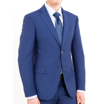 Vyriški kostiumai Švarko kelnės Dviejų dalių mėlynos viengubos krūtinės įpjovos Atlapas Oficiali proga Apranga Kostiumas Hombre Slim FIt Masculino