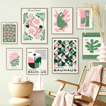 Bauhaus Matisse gėlių turgus Rožiniai žali plakatai ir atspaudai Koralų sienų meno drobės tapyba svetainei Dekoratyviniai paveikslėliai