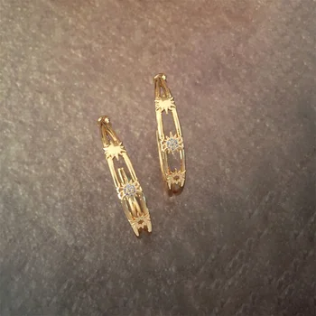 New Arrivals Madingas aukso ar sidabro spalvos lankelis su žvaigždėmis dekoruotais 6mm pločio auskarais moterims Girl Casual Classic Boho papuošalai