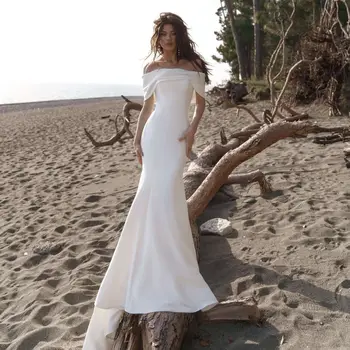 Elegantiškos undinės vestuvinės suknelės nuo pečių paplūdimio nuotakos suknelė 