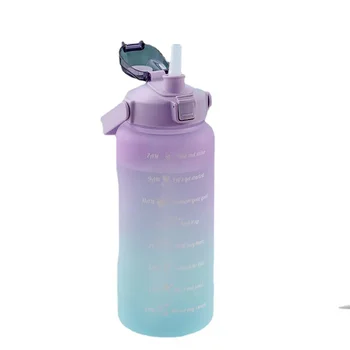 2Vnt 0,9 &2 L Vandens butelis su šiaudais Sportiniai gėrimo buteliai su laiko žymekliu Didelės talpos lauko puodelis Fitneso vandens butelis