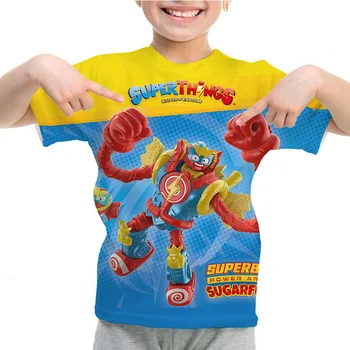 Kids SuperThings marškinėliai Mergaitės Berniukai Vasaros trumpomis rankovėmis Laukinių vaikų žaidimas Tshirt Vaikiški drabužiai Superzing marškinėliai Animacinių filmų viršūnės