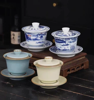160ML Aukščiausios klasės arbatos Tureen keraminės arbatos rinkinys Kung Fu arbatos puodelis Plonos padangos Burbulinės arbatos prietaisas Gaiwan arbatos puodelis Teabowl