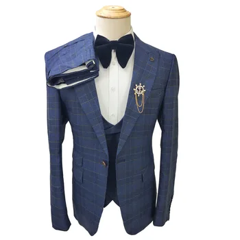 Nauji individualūs formalūs mėlyni vestuviniai kostiumai vyrams Fashion groom prom Blazer smokingas vyras klasika trajes de hombre kostiumas homme 남자 양복