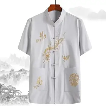 Tradiciniai kinų meistriškumo praktikos marškiniai Vyriški kinų tradiciniai lininiai tango marškiniai su rankine plokštele patogiam