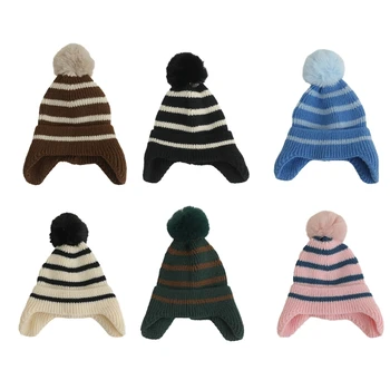 and Comfortable Baby Winter Hat Cosy Headwear Boys Girls Cap with Earflap ir Pom Pom 2-6 metų vaikui
