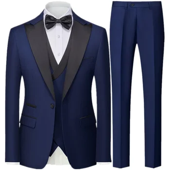 Vyrai Britiško stiliaus plonas kostiumas 3 dalių švarko liemenės kelnės / Vyriškas verslo džentelmenas Aukščiausios klasės suknelė Blazers paltas M-5XL