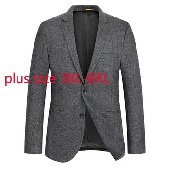 New Arrival Suepr Large Men Fashion Casual Single Breasted Autumn And Winter Grey Stripe Printed Suit Plus Size 3XL-6XL 7XL 8XL