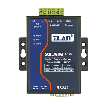 ZLAN5103 gali realizuoti skaidrų duomenų perdavimą tarp RS232/485/422 ir TCP/IP