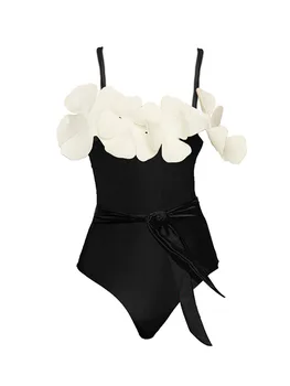 3D Gėlių iškirptė Juoda Vientisas maudymosi kostiumėlis Moterys Seksualus Push Up paplūdimio maudymosi kostiumėliai Vienspalvis prabangus vakarėlis Bikinio maudymosi kostiumas 2023