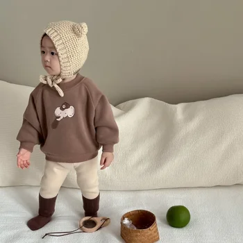 Žiemos kūdikis Gobtuvai animacinis filmas dramblys šiltas Tops Toddler Kids Fleece Lining sutirštinti megztiniai
