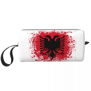 Retro Albanijos vėliava Kosmetikos krepšys Moterų mada Didelės talpos Albanijos erelio makiažo dėklas Grožio saugykla Tualeto reikmenų krepšiai