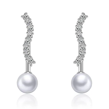 Karšti prabangūs prekės ženklo papuošalai Aukštos kokybės sidabro dvipusis ilgas perlas Kubinis cirkonis Smeigės auskarai moterims Auskarai Ausų papuošalai