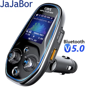 JaJaBor FM siųstuvas TF kortelių flash drive grotuvas 3.5mm AUX garso imtuvas QC3.0 C tipo USB įkroviklis laisvų rankų įranga Bluetooth automobilinis rinkinys