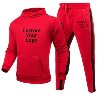 Custom Logo Vyriškas sportinis kostiumas Dryžuotas džemperis su gobtuvu ir kelnės 2 vienetų komplektas Rudens žiemos bėgiojimo kostiumai Vyriška sportinė apranga Sporto salė Laisvalaikio drabužiai