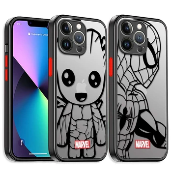 Funda Case Marvel Groot Spider Iron Man Studio, skirta Apple iPhone 14 Pro Max Hard 13 12 11 x Mini 8 7 Plus Matte SE 6s XS XR 2020
