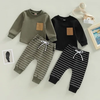 Fashion Clothes Baby Clothes Sets Newborn Baby Boys ilgomis rankovėmis kišeninis džemperis Stripe Kelnės Baby Boy Drabužių komplektas