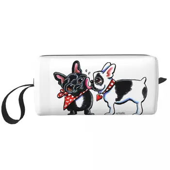 Custom French Kiss Travel Cosmetic Bag for Women Bulldog Dog Lover Toiletry Makeup Organizer Lady Beauty Storage Dopp Kit