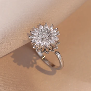 Madingi krištoliniai žiedai moterims Elegantiškas skaidrus Cirkonis Reguliuojamas gėlių žiedas Madingi sužadėtuvių papuošalai
