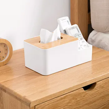 Bambuko dangtelio darbalaukio skyrius popierinių rankšluosčių dėžutė kavos staliuko dėklas namų svetainė plastikinė nuotolinio valdymo pulto laikymo dėžutė